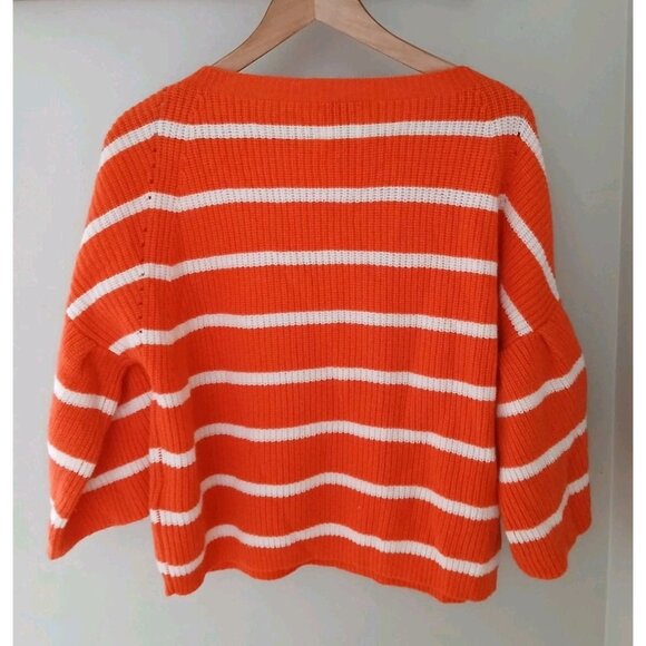 Allude Cashmere Wool Blend Sweater Est Size Large Orange Stripe Balloon Sleeve - Picture 7 of 9